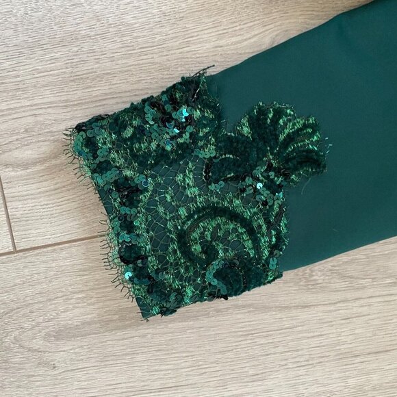 Victor Costa Women Cropped Suit Jacket Sequined Long Sleeve Open Front Green - Picture 4 of 12
